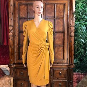 Lark & Ro Matte Jersey Puff Pleat Shoulder Belted Wrap Dress